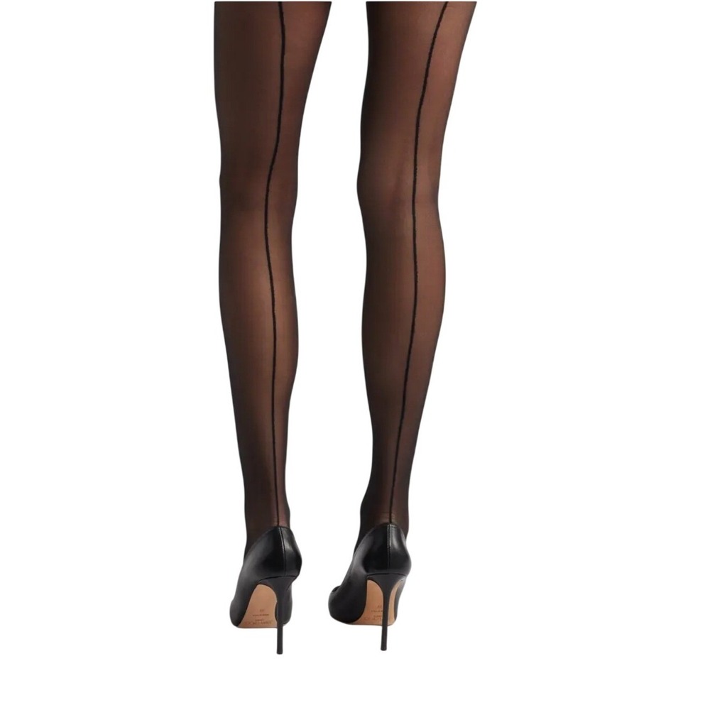 Nordstrom Black Back Seam Sheer Pantyhose Nylons High Waist Control Top Size 3 - Picture 1 of 4